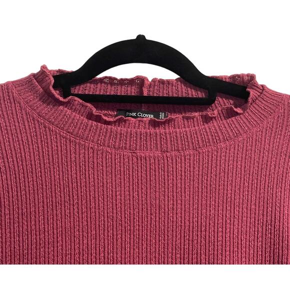 NWT Pink Clover Stitch‎ Fix Ribbed Knit Mock Ruffle Neck Top Pink Size Medium - Picture 2 of 9